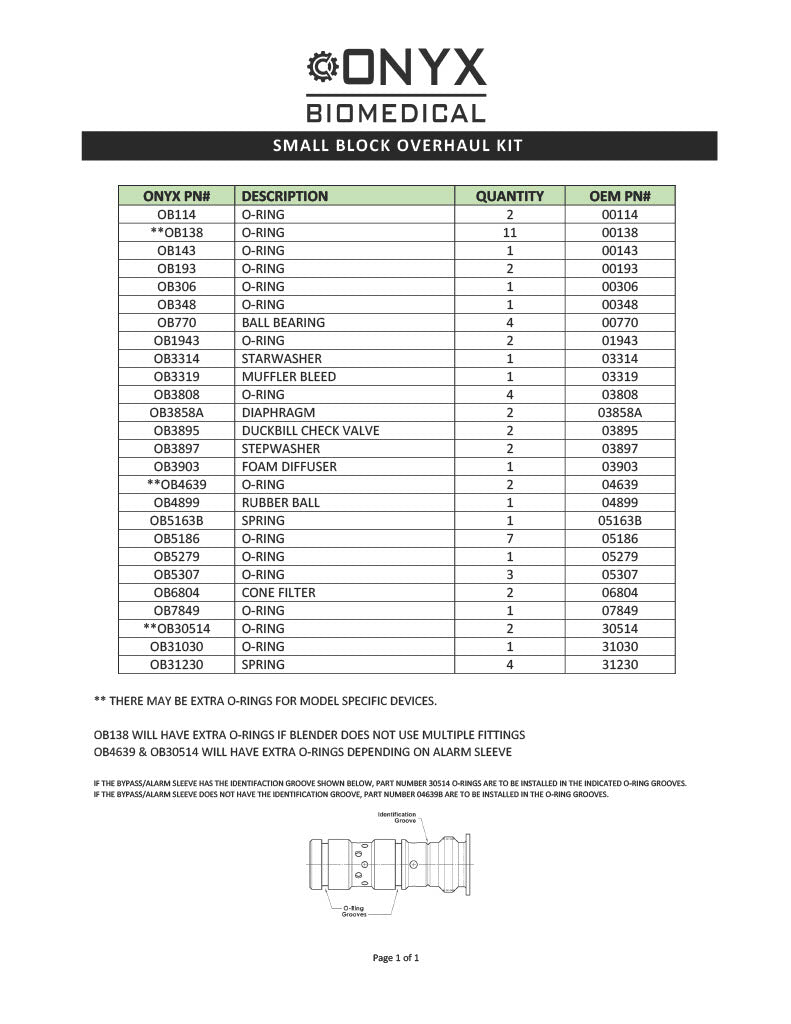 OB3100 Small Block Overhaul Kit 10003